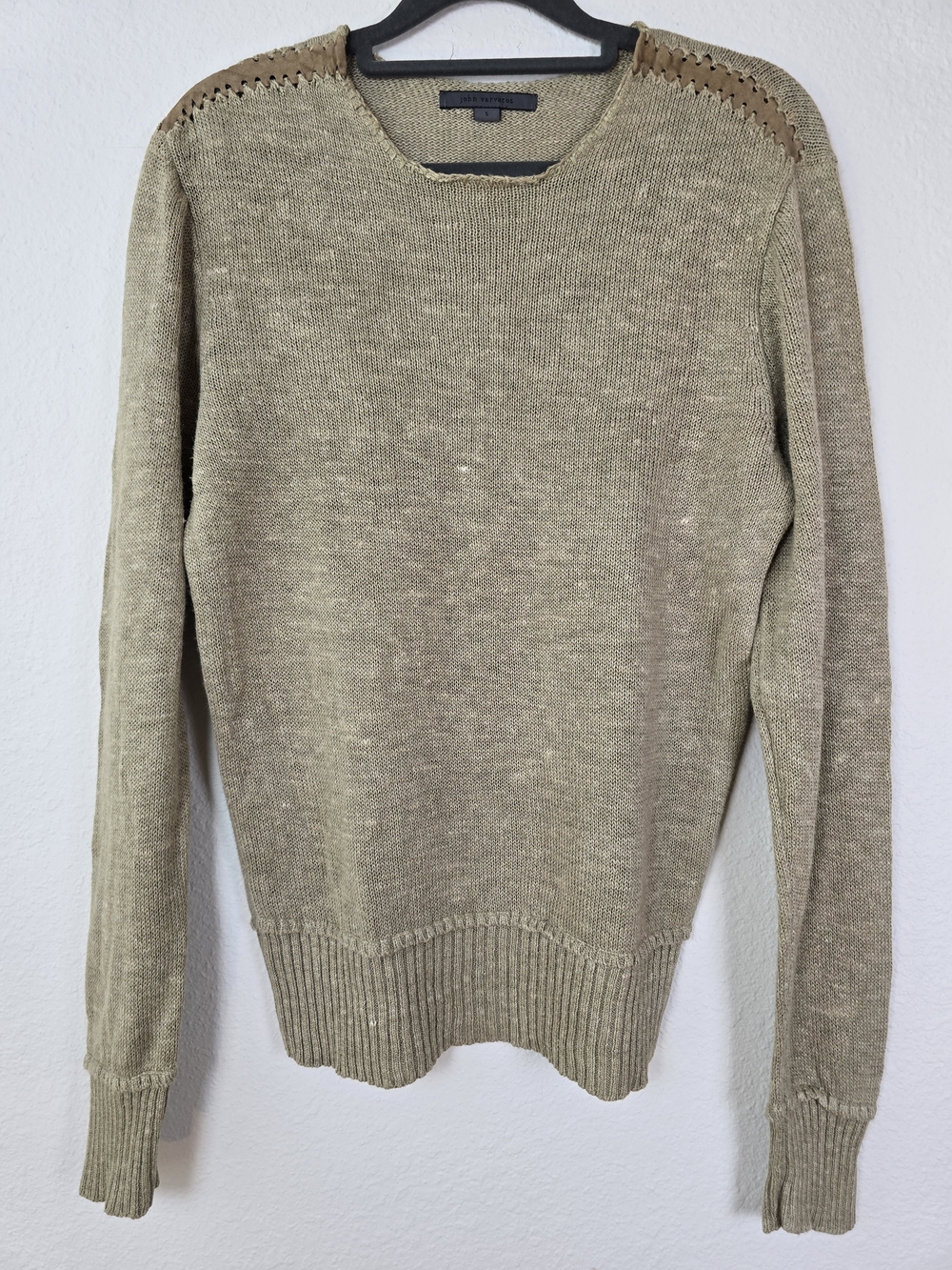 John Varvatos Khaki Beige Crewneck Sweater-Size S